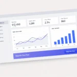 Analytics dashboard with sales overview and user growth metrics.